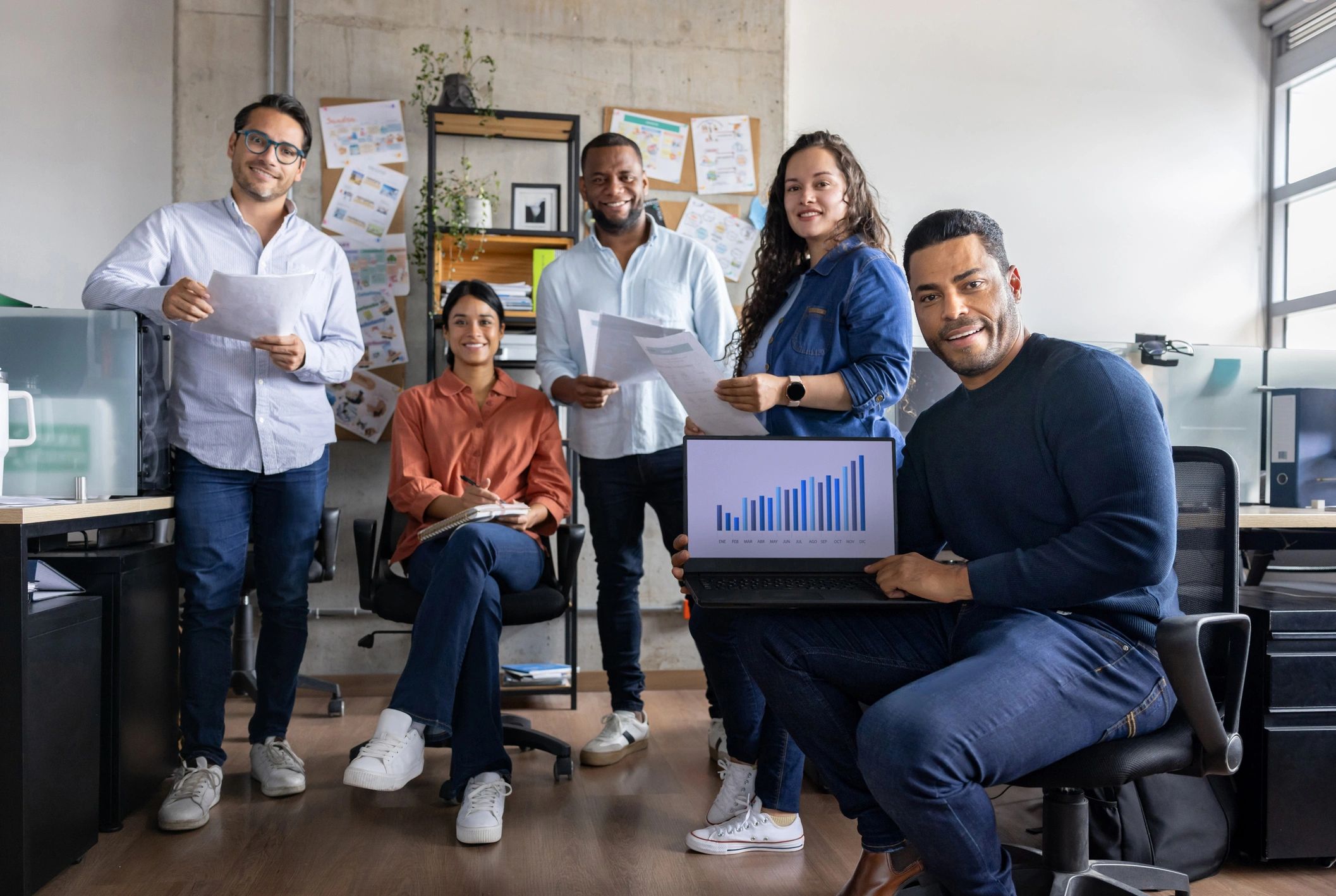 diverse group fundraising team meeting modern office